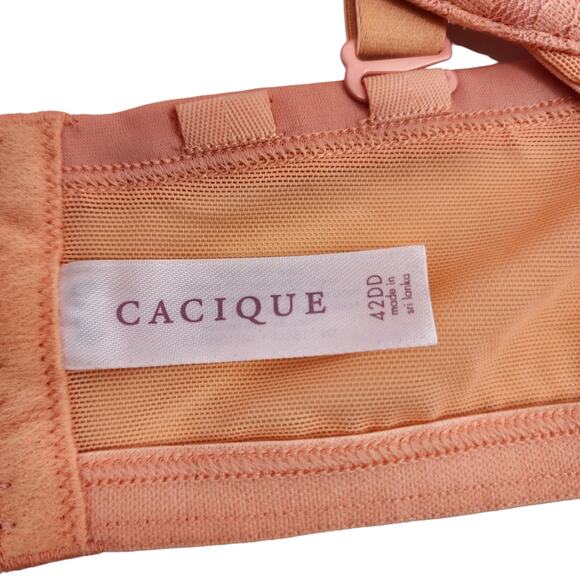 Cacique Orange Peach Floral Lace Underwire Full Coverage Bra Size 42DD - Picture 2 of 5